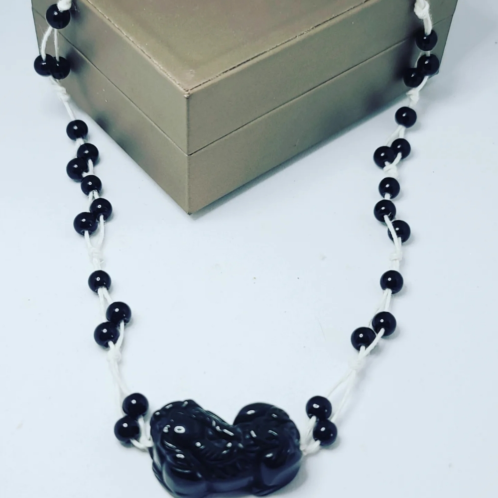 Black Obsidian pixiu necklace